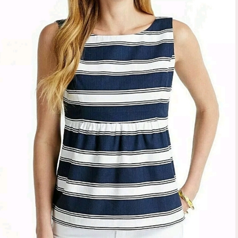 Vineyard Vines 0 Splash Nautical Top Blue White Striped Sleeveless Peplum Button